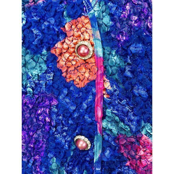 VTG 90s Patra Colorful Chiffon Puff Sleeve Floral Popcorn Buttoned Blouse Jacket - Picture 8 of 10